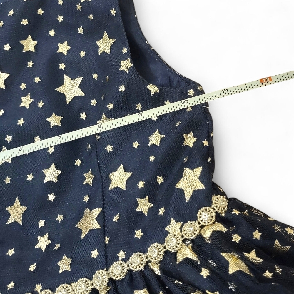 MIA & MIMI GIRLS 3T FIT & FLARE SLEEVELESS DRESS NAVY BLUE GOLD STAR PRINT NWOT - Picture 8 of 9